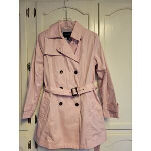 Women's Petite PINK Banana Republic-2 Pocket Trench Coat- Belted- 12 Button